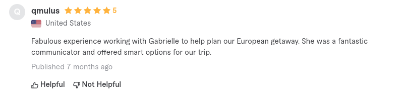 gabs travel curator reviews - Fabulous experience working with Gabrielle. a fantastic communicator and offered smart options for our trip
