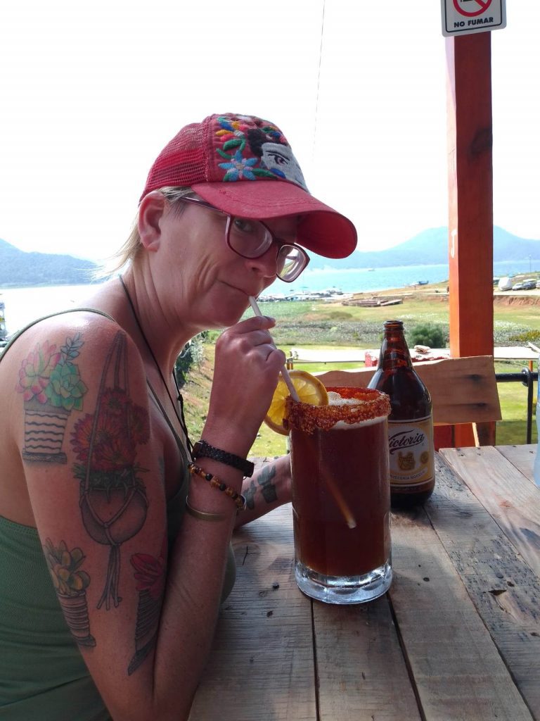Natasha enjoying a liter on the Valle de Bravo lakefront
