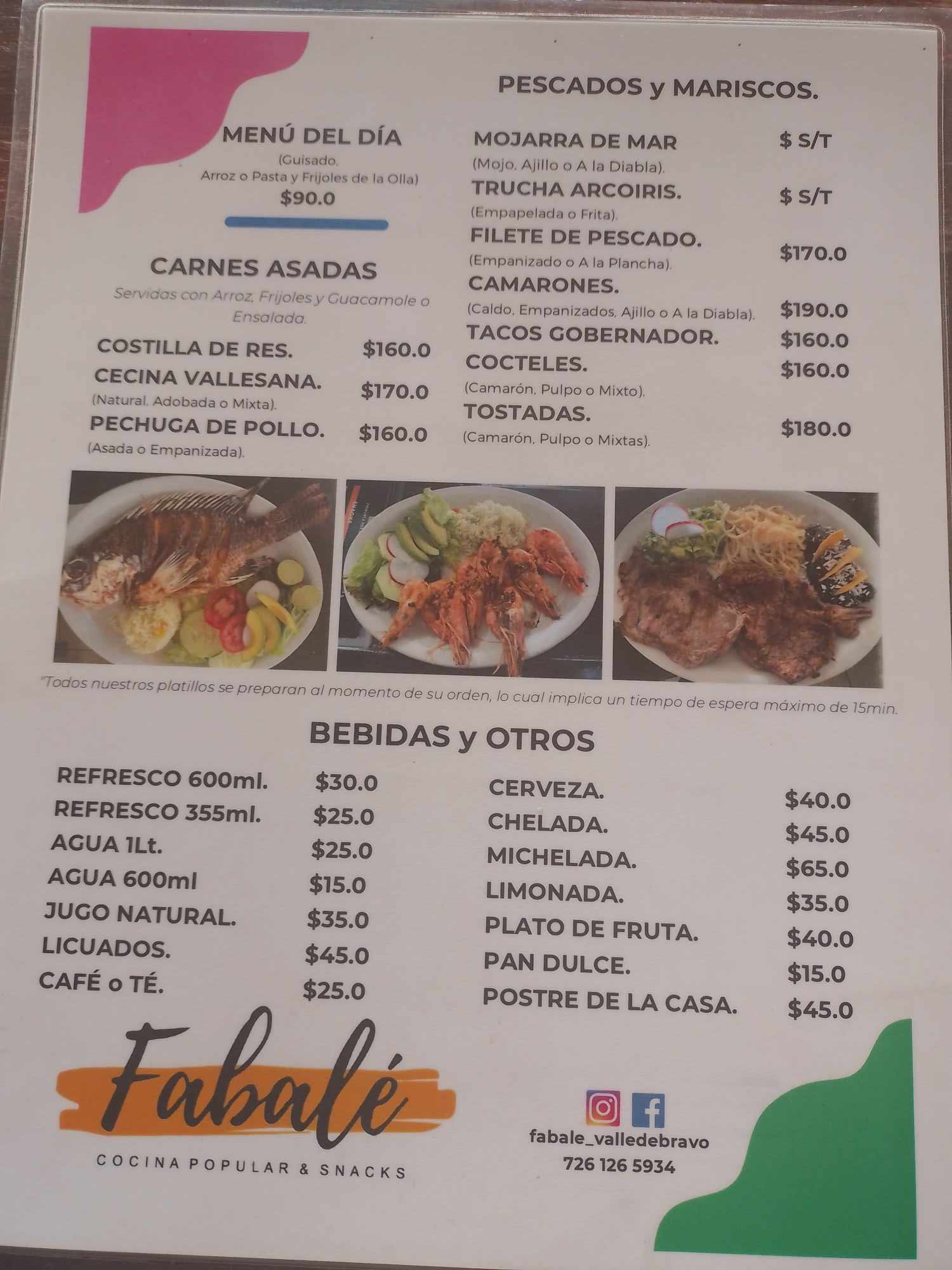 Food in Valle de bravo mexico - Fabale - Menu Front